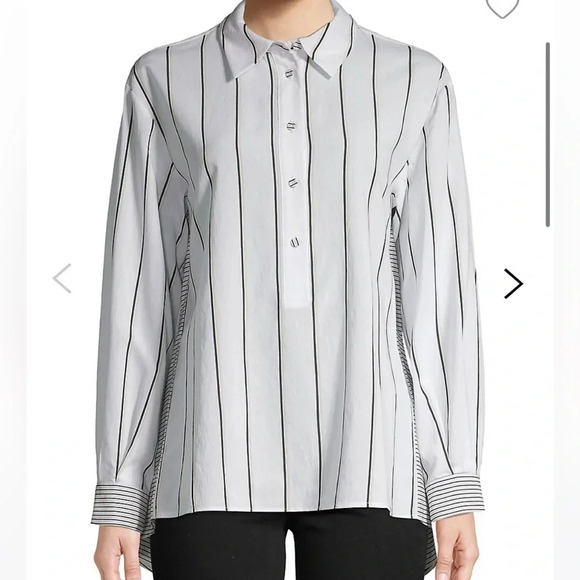 Diane Von Furstenberg Desiree White Black Beige Striped  Collared Shirt S… - Picture 1 of 6